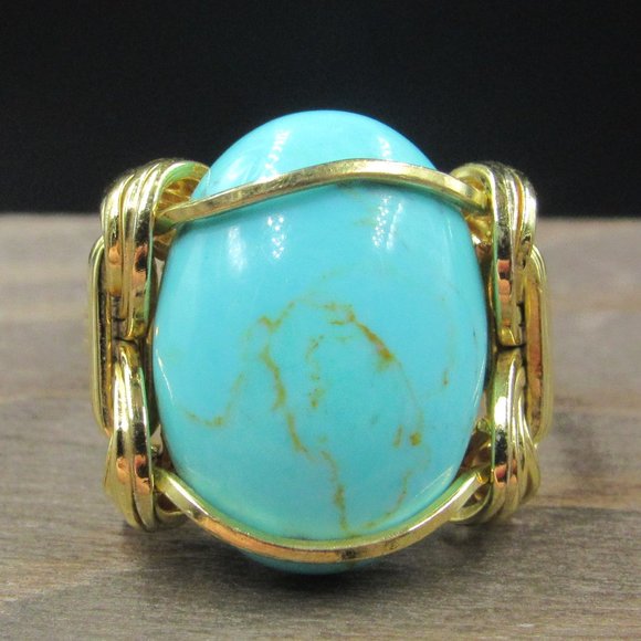Jewelry - Size 7.5 Sterling Silver Hand Wrapped Gold Plated Blue Stone Band Ring Vintage